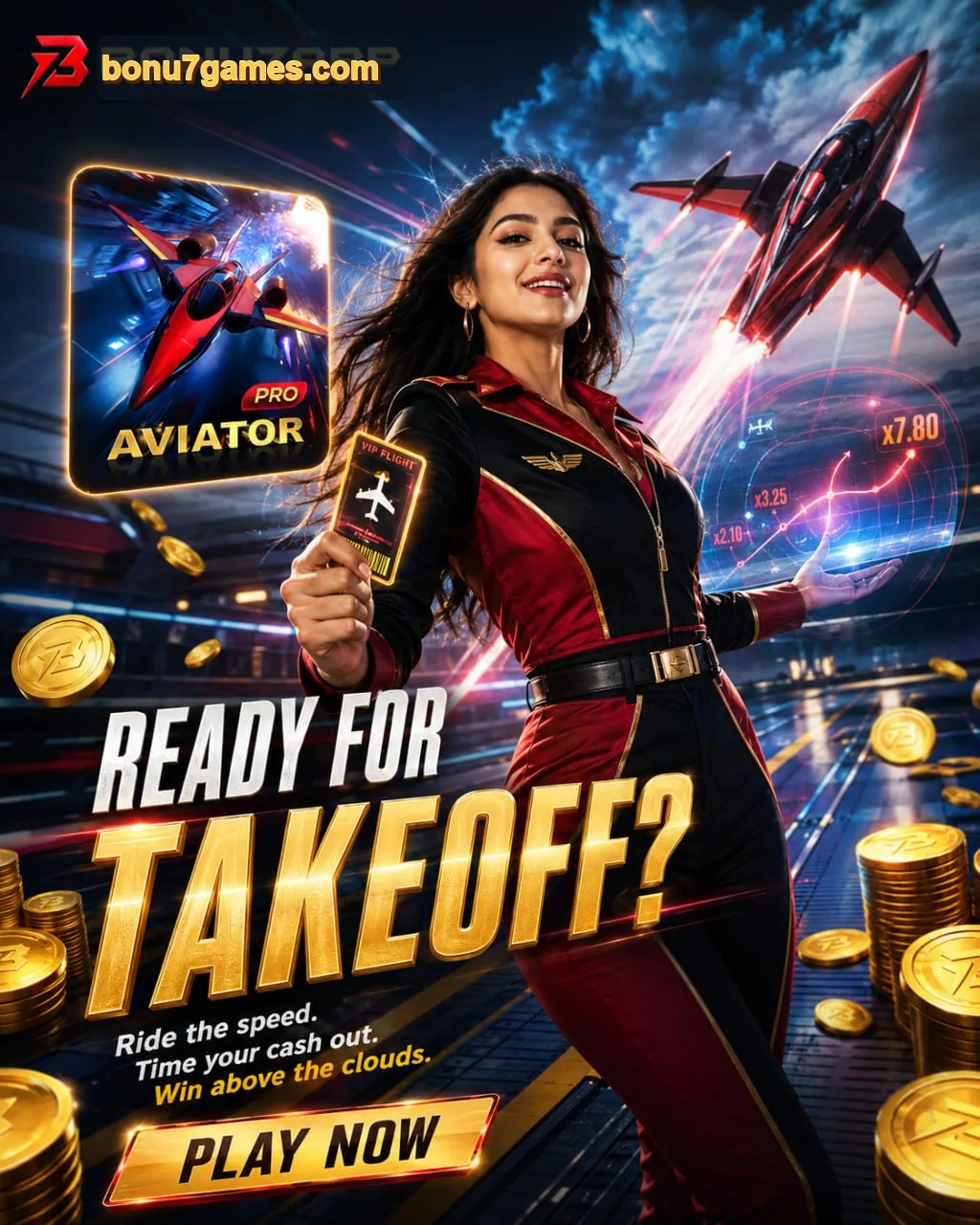 Bonu7games.com flight-themed promotional artwork